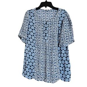 Lucky Brand Women’s Top Flowy Blue Floral Geometric Design Size Small
